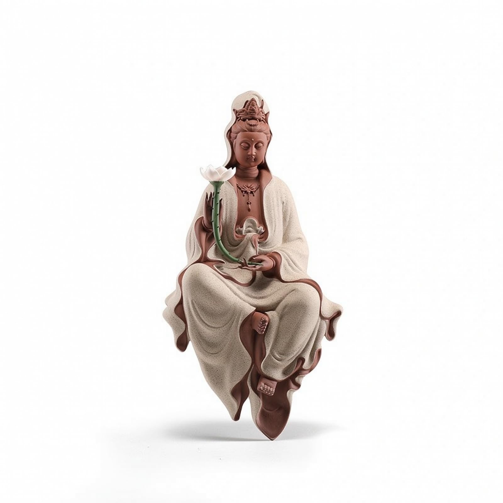 Figura Guanyin con Flor Figura Buda con Luz Flor para Altar, Gris, Guanyin con Loto, Gris Arena De Color
