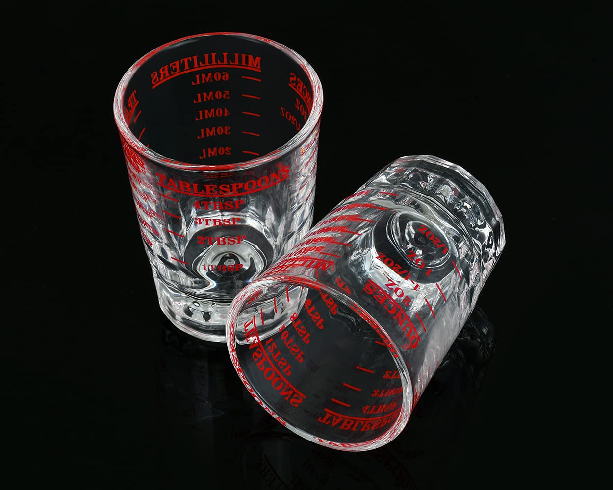 Taza medidora de 2 piezas de vaso de chupito con 4 tipos de escala de medición para líquido de pequeña cantidad (rojo, 2.3 fl oz) 8