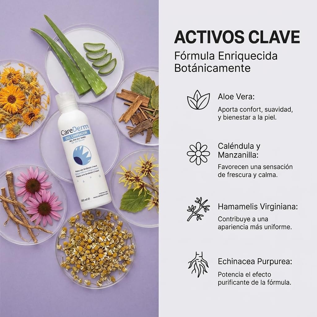 Carederm Gel Limpiador Pack | Gel Limpiador Facial para Piel Grasa, Acneica y con Seborrea | Con Aloe Vera | Caléndula | Echinacea y Manzanilla | Limpieza Profunda | Acción Seborreguladora (X3)