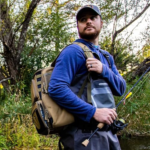 Image of Piscifun Fishing Tackle Backpack with 2 Rod Holders, 4 Boxes & Rain Cover | Multi-pocket storage, fits 3600 /3700 trays, bottle holder, padded straps for bank fishing