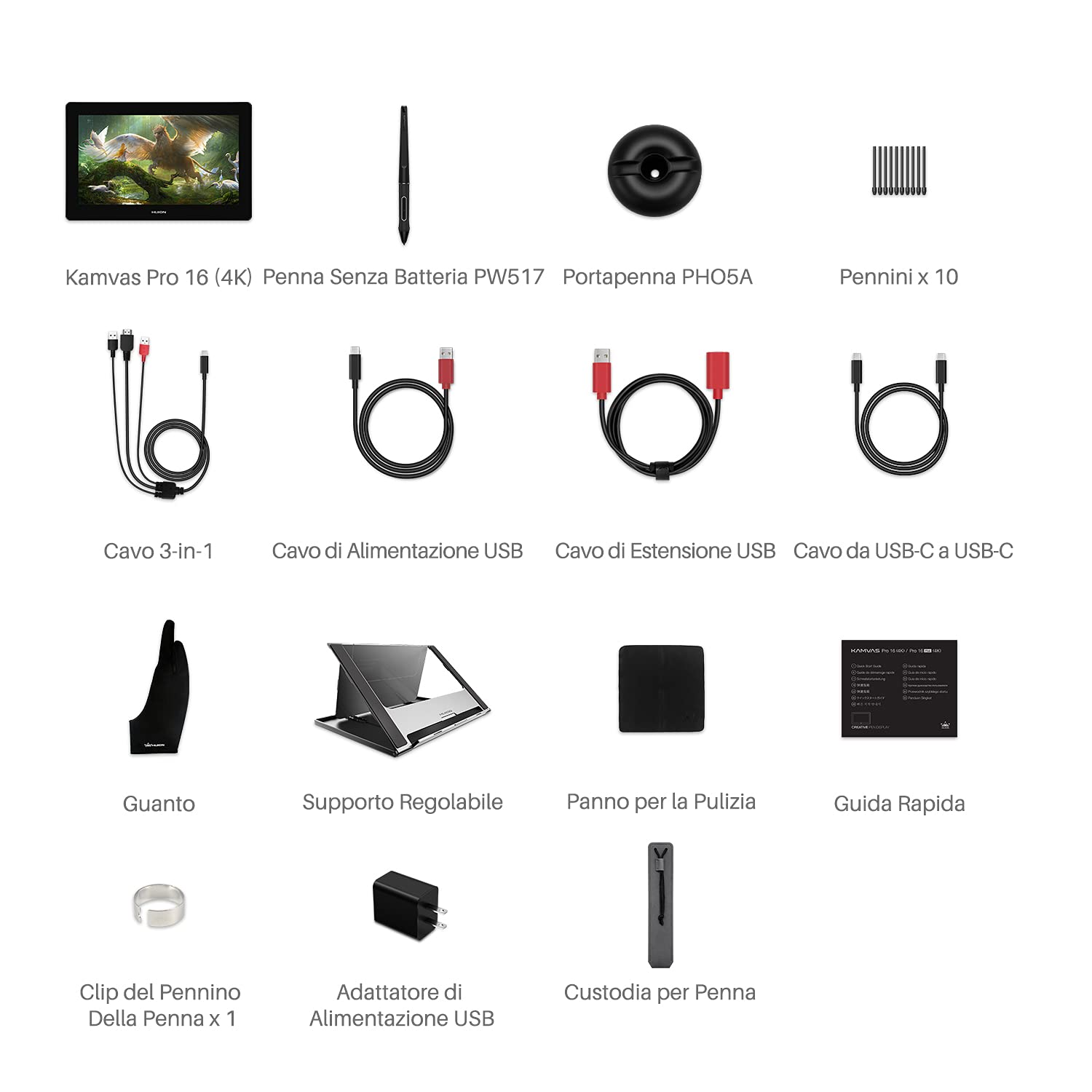HUION Kamvas Pro 16 4K Tavoletta Grafica con Schermo, 15,6 Pollici Tavoletta Grafica Completamente Laminata Antiriflesso, Funzione di Inclinazione 8192 Stilo Senza Batteria PW517 per PC, Mac, Android