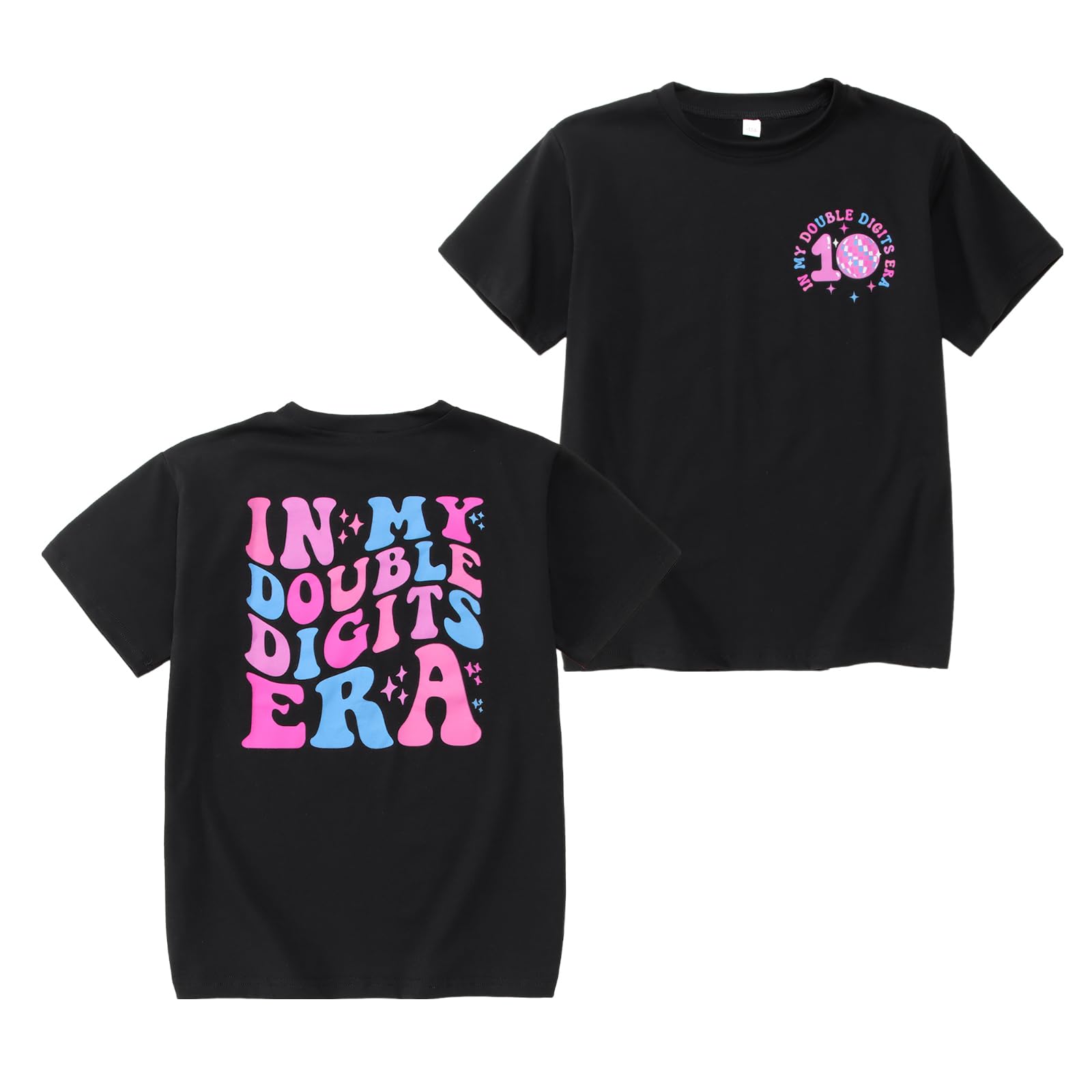 IZYJOYin My Double Digits Era Shirts Girls 10th Birthday T-Shirts 10 Years Old Birthday Party Short Sleeve Summer Tee Tops