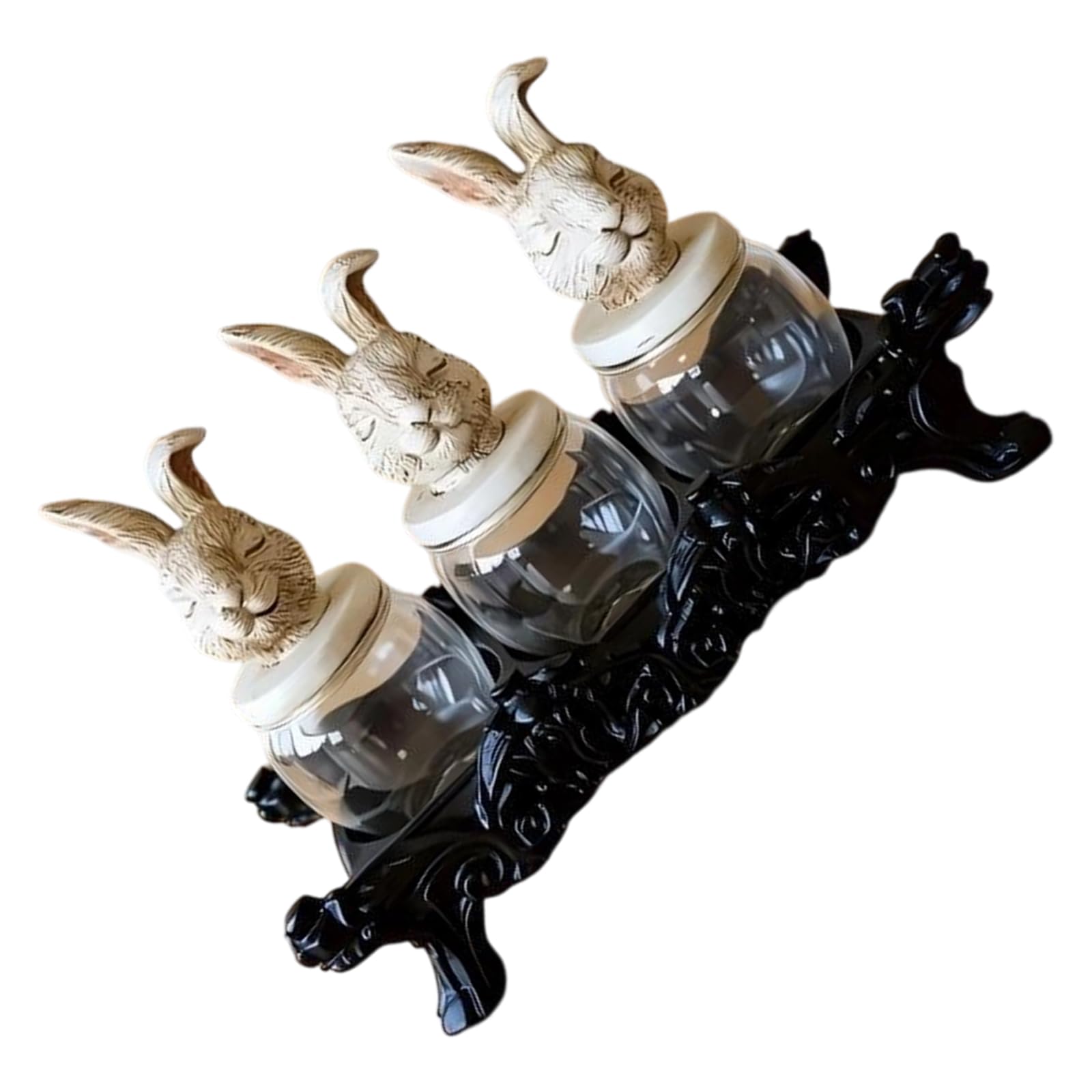 Oxxggkao Eye Catching Rabbits Design Spices Jars with Lid Kitchen Countertop Decors Resin Storage Set Innovation Cooking Accessories