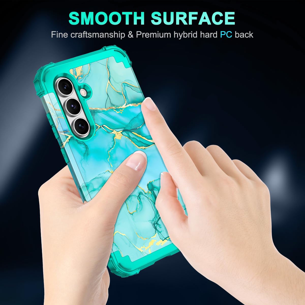 Miqala Custodia per Galaxy S25 5G, a tre strati, resistente, antiurto, protezione completa in plastica rigida+custodia protettiva in silicone morbido per Samsung Galaxy S25 da 6,2 pollici, marmo verde