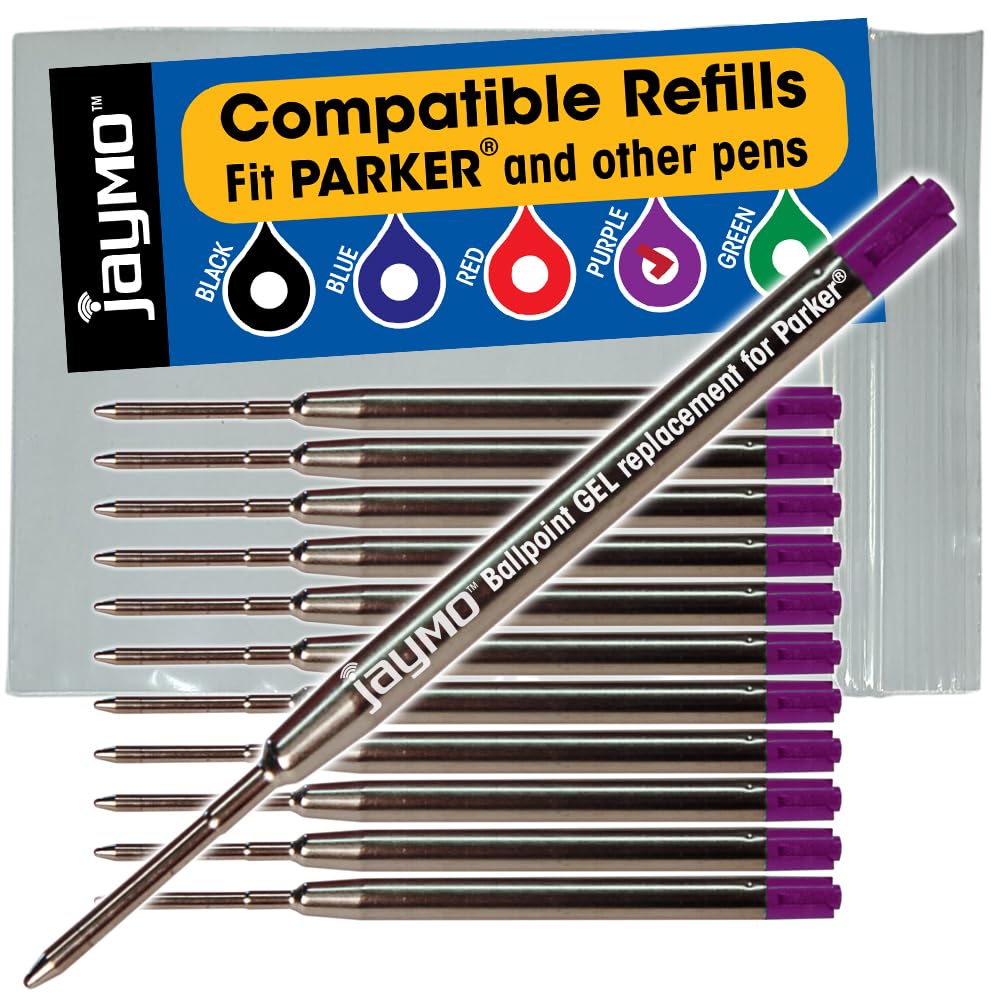 Jaymo Replacement for Parker 30525PP/30526PP - Measures 3.875 in / 98 mm Long - G2 Gel Ballpoint Pen Refill - 12 Purple
