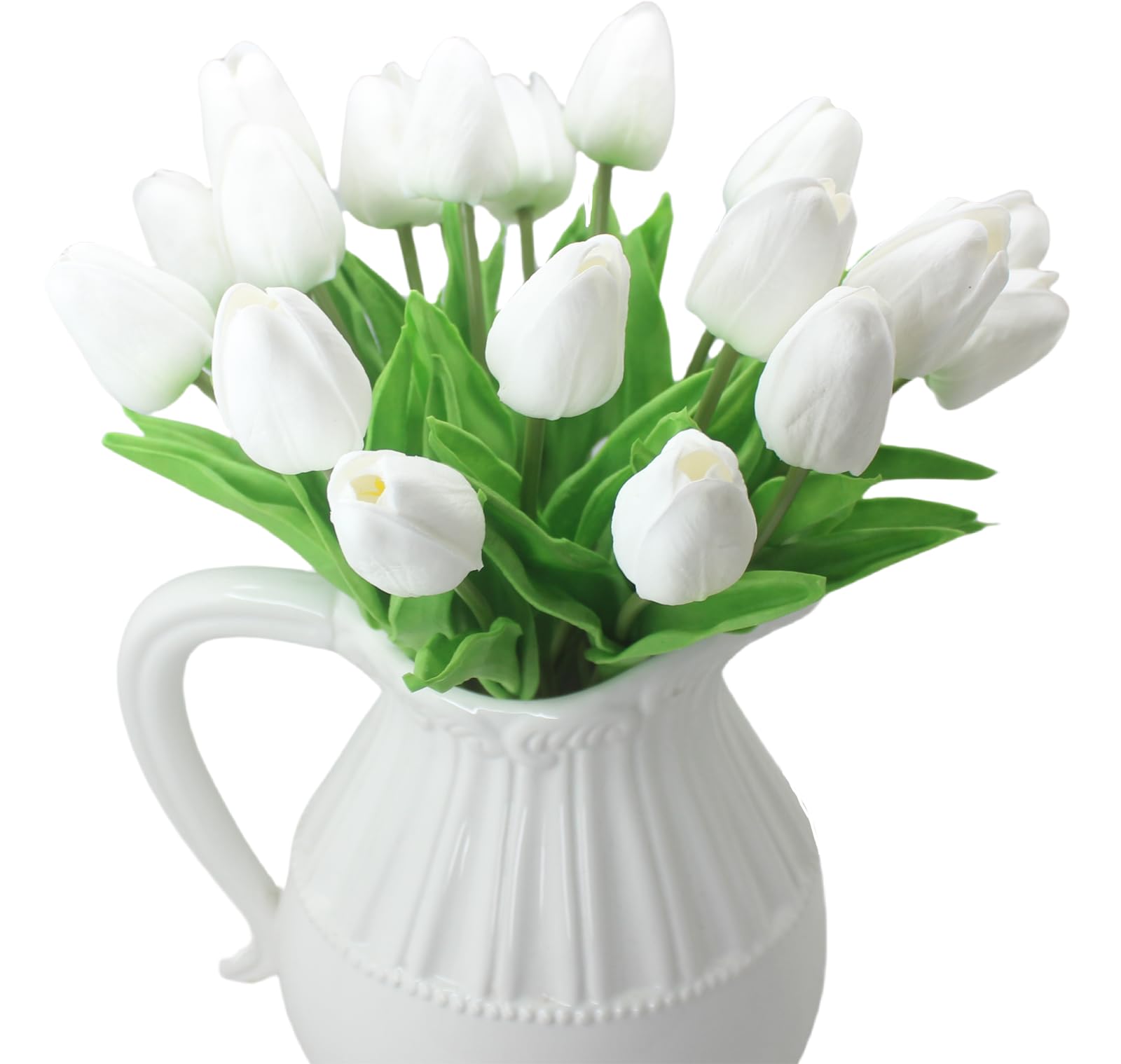 ALIERSA Artificial Tulips 10 Heads Mini Real Touch Artificial Flowers Fake Tulip for Home Decor Wedding Party DIY Bouquet Flowers (White)