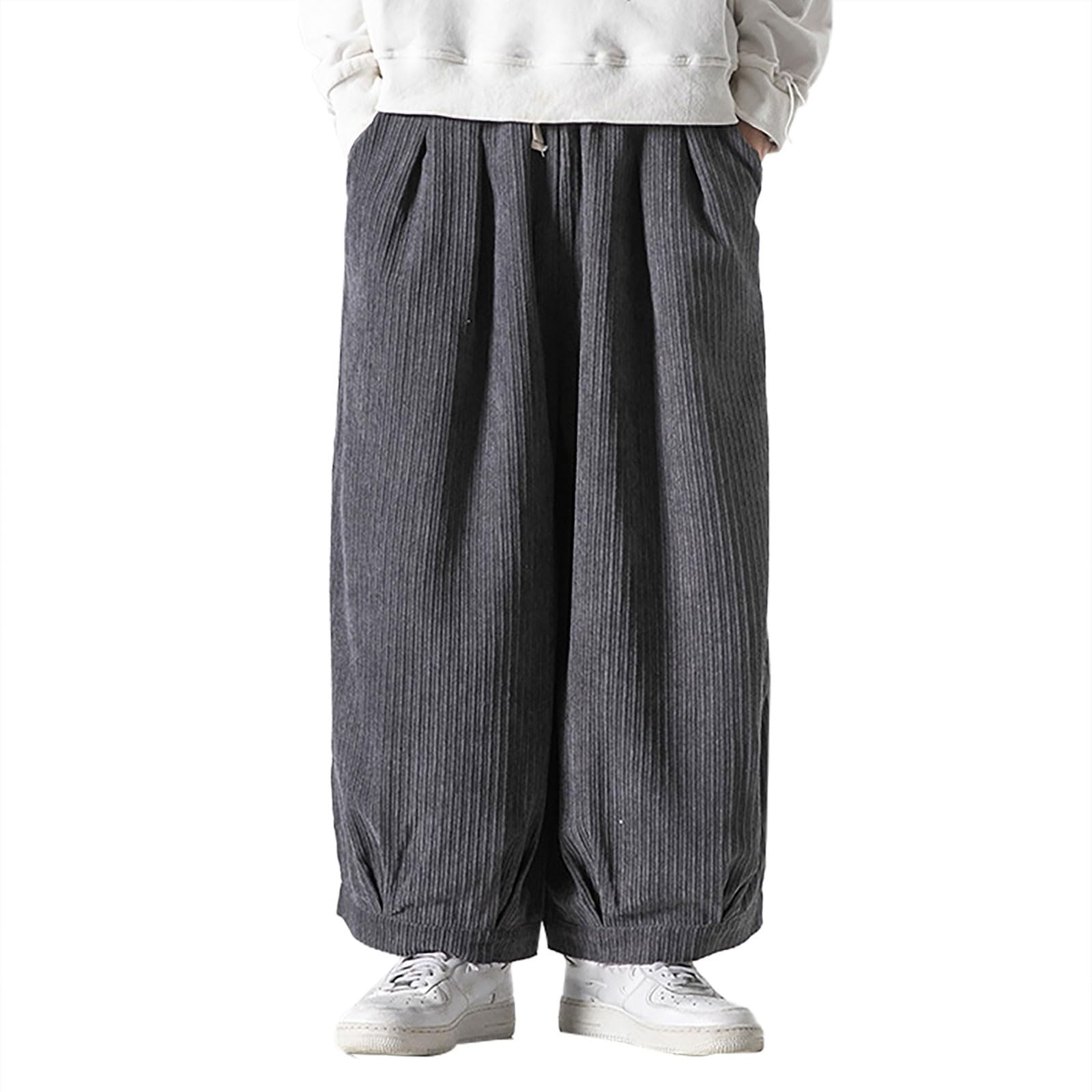 Pantalones de pana para hombre, pantalones anchos, cintura elástica, de algodón, con cordón, para el tiempo libre, con bolsillos, de pana ancha, con goma elástica, pantalones de chándal para hombre
