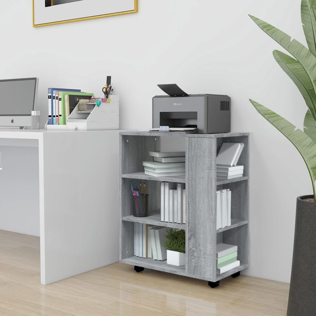 Rollschrank Grau Sonoma 60x35x75 cm, Mobiler Rollcontainer aus Holzwerkstoff, Büroschrank mit 4 Rollen für Drucker und Unterlagen, Flexibler Beistellschrank für das Home Office