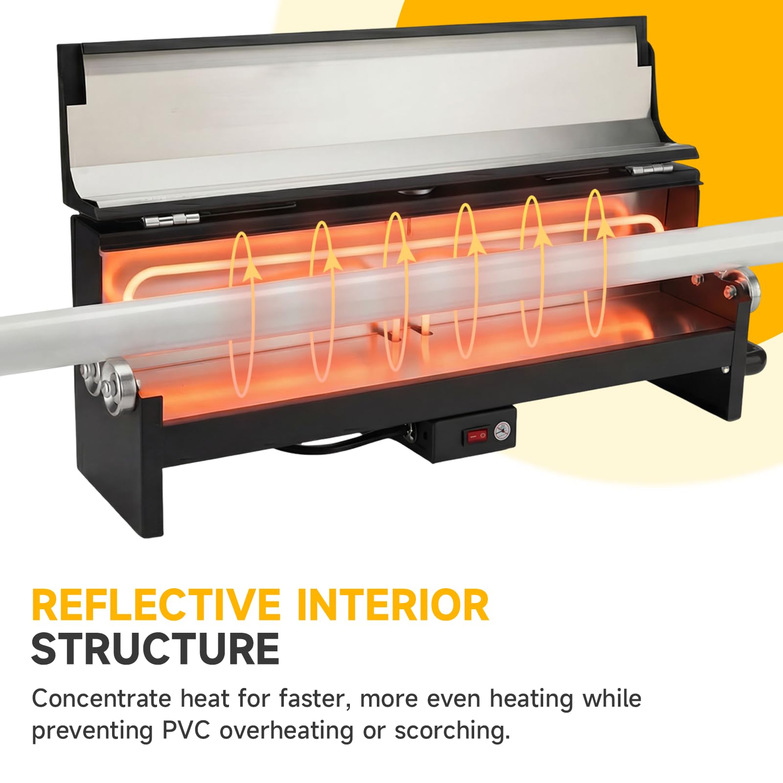 Calentador de flexión de conductos de PVC de 1/2 a 2 pulgadas con detector de temperatura para secciones de tubo de PVC de 24 pulgadas, herramienta dobladora de calentador de tubos de PVC