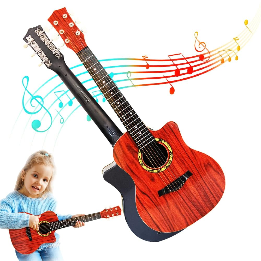 UKR 6 String Angle Wood Guitar 32 inch Music Learning Wooden Guitar for Kids Age 3+ (Maroon)