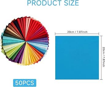 Cotton Fabric Squares for Sewing 50 Pcs, 20 * 20cm Material for Sewing Coloured Mixed Patchwork Fabric Bundles for Artcraft Precut Quilting DIY Crafts Sewing Fabric Scraps (50 Colors)