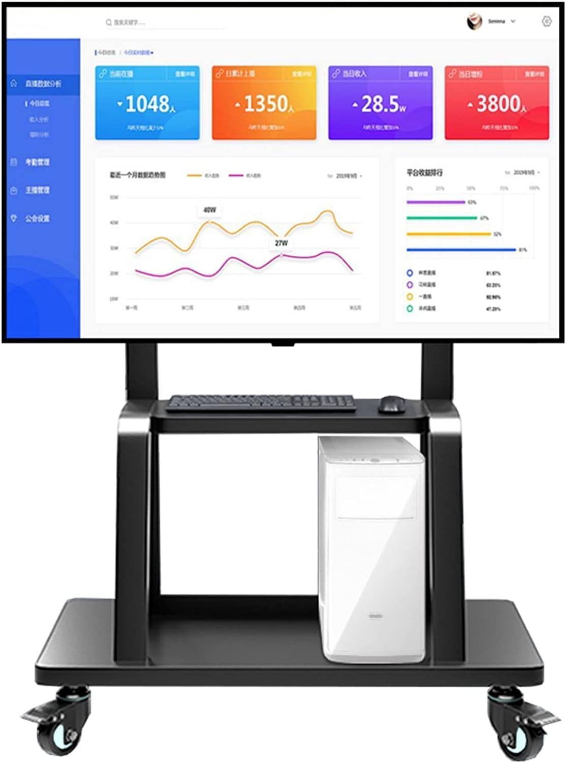 OLSKFUH Rolling Tv Stand, Mobile Tv Cart, Mobile Tv Stand, Floor Tv Stand Universal Rolling Tv Cart With Storage Shelf,