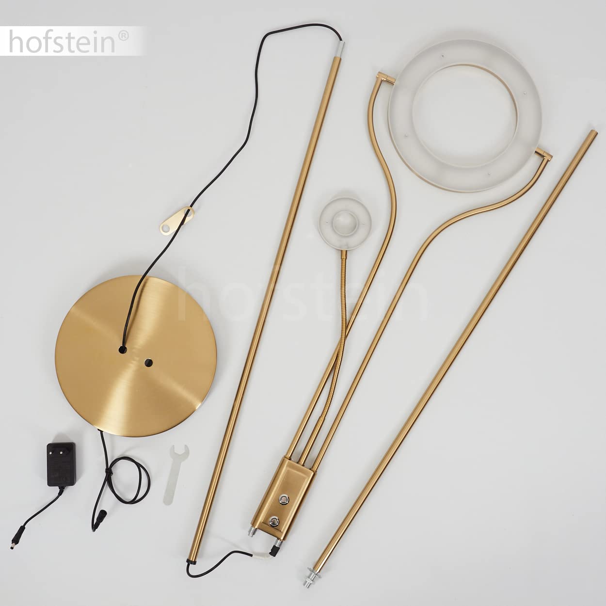 Lampa stojąca LED Donna, ściemniana lampa stojąca z metalu w mosiądzu, z regulowanym ramieniem do czytania, 2070 lumenów, barwa światła 3000 K (ciepła biel), lampa sufitowa do salonu, korytarza, jadal