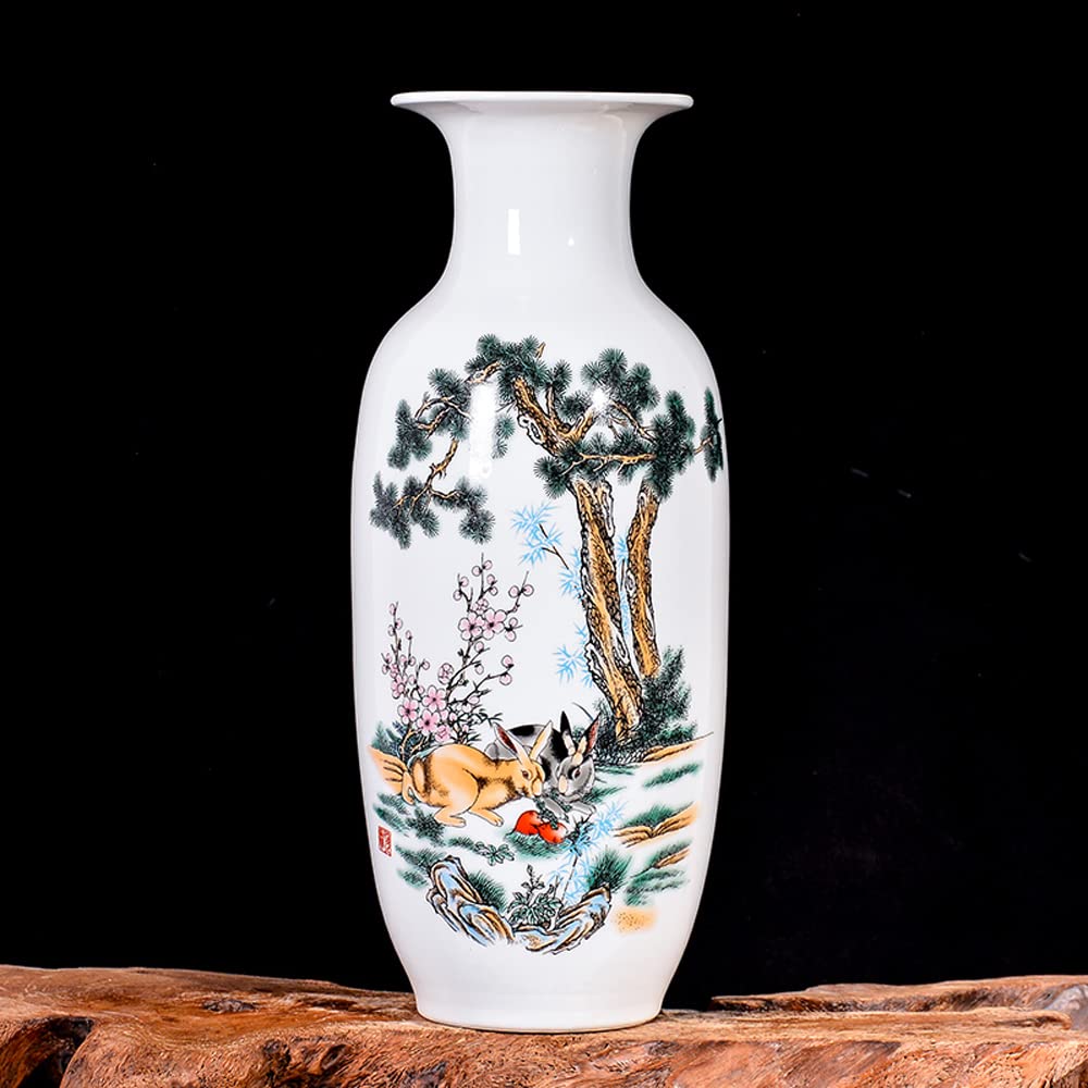 asdchZen Chinoiserie Jingdezhen Porcelain Vase Pastel Landscape Flower Arrangement Dry Flower Living Room Decoration Tv Cabinet Wine Cabinet Porch Decoration With Base,P