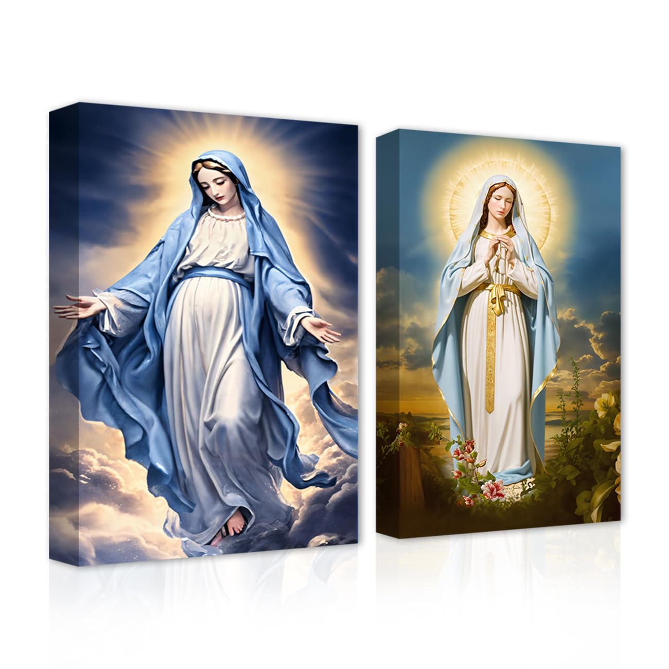 CXHOSTENT Virgin Mary Canvas Wall Art 2 Piece Virgin Mary Portrait Painting Prints Catholic Artwork Spiritual Pictures Wall Decor for Church Room Framed (C, 50.00 x 75.00 cms x 2PCS) โ image 1