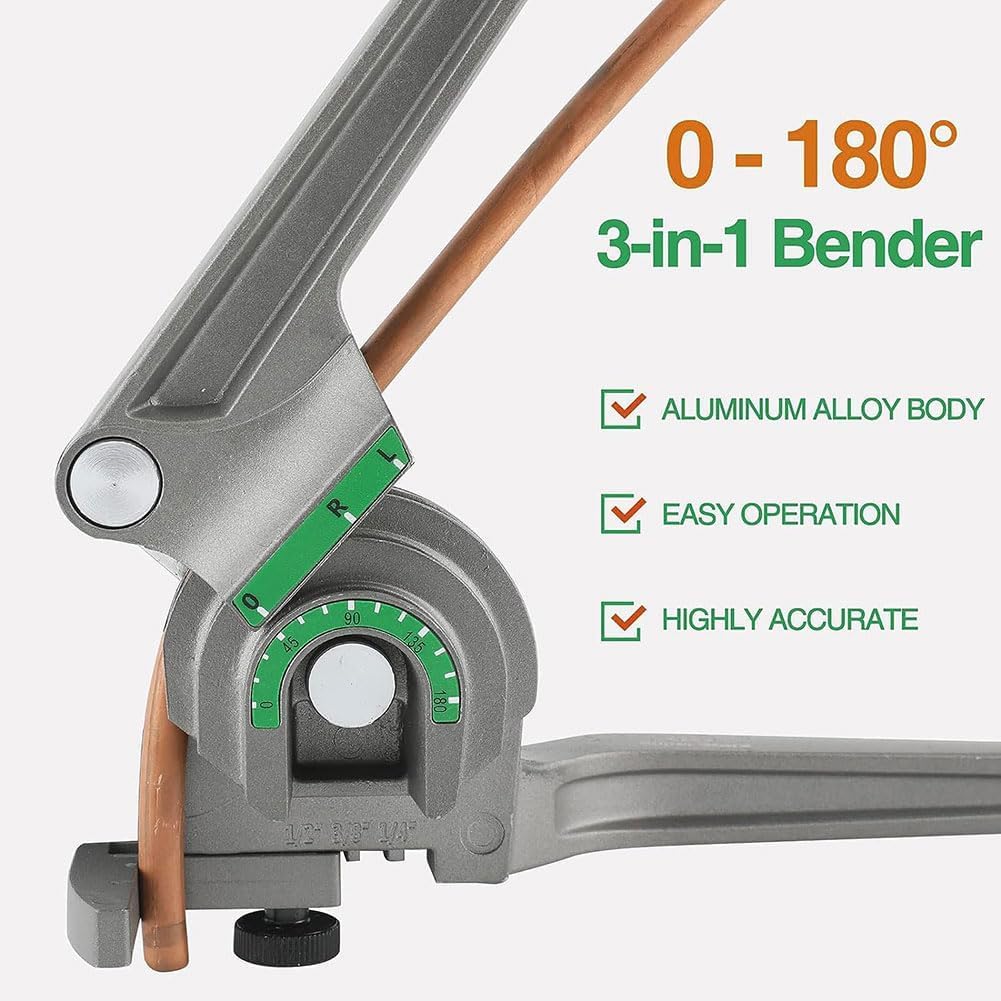 Piegatubi, 1/4", 3/8", 1/2", Piegatubi 3 in 1, Utensile piegatubi Manuale per Tubi in Rame, Ottone, Alluminio e Acciaio Sottile
