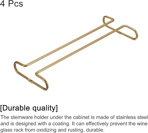 Miniatura 3 de uxcell Estante para copas de vino debajo del gabinete, 4 piezas de 10 pulgadas, estante colgante de acero inoxidable para copas de vino, organizador