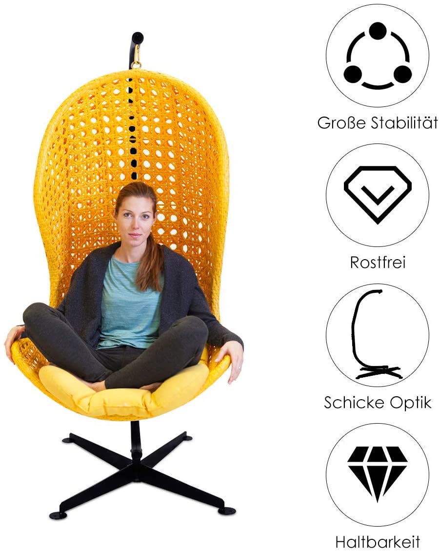 RELAX4LIFE Hängesesselgestell, Hängestuhlgestell 150 kg, Hängesessel Gestell Metall, Hängesitzständer in C-Form, Ständer für Hängestuhl, 112 x 79 x 205 cm, Hängesesselständer für Indoor Outdoor