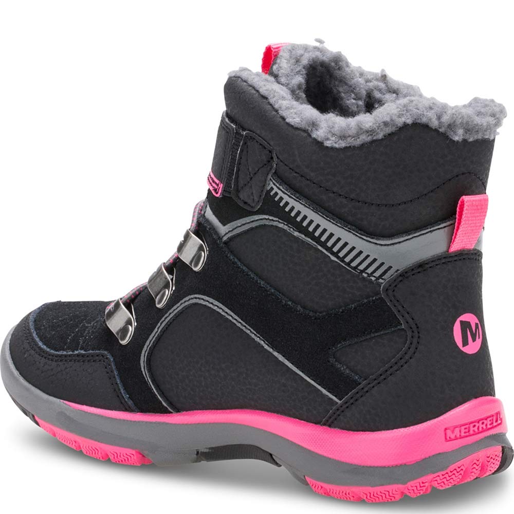 Merrell Kids' Unisex M-Moab Fst Polar Mid A/C Wtrpf Snow Boot, Black/Pink, 3.5 Medium US Toddler