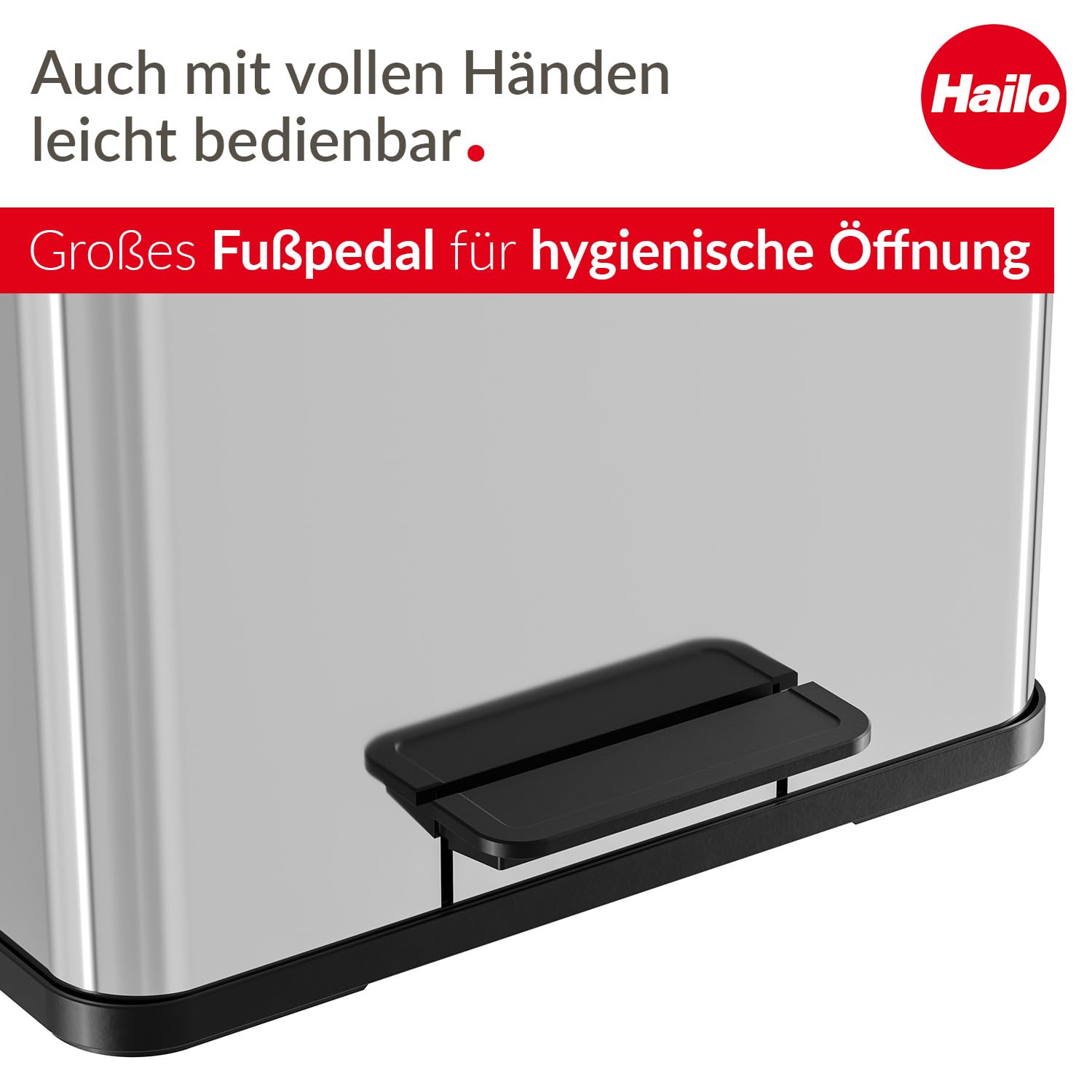 Hailo Öko duo Plus L Tret-Mülltrenner - freistehender 17+9 Liter Doppelmülleimer aus Edelstahl - Mülltrennsystem mit soft close Deckel - 2-fach Abfalltrenner für die Küche | Duo Plus L, Volumen 9 + 17 l, Edelstahl