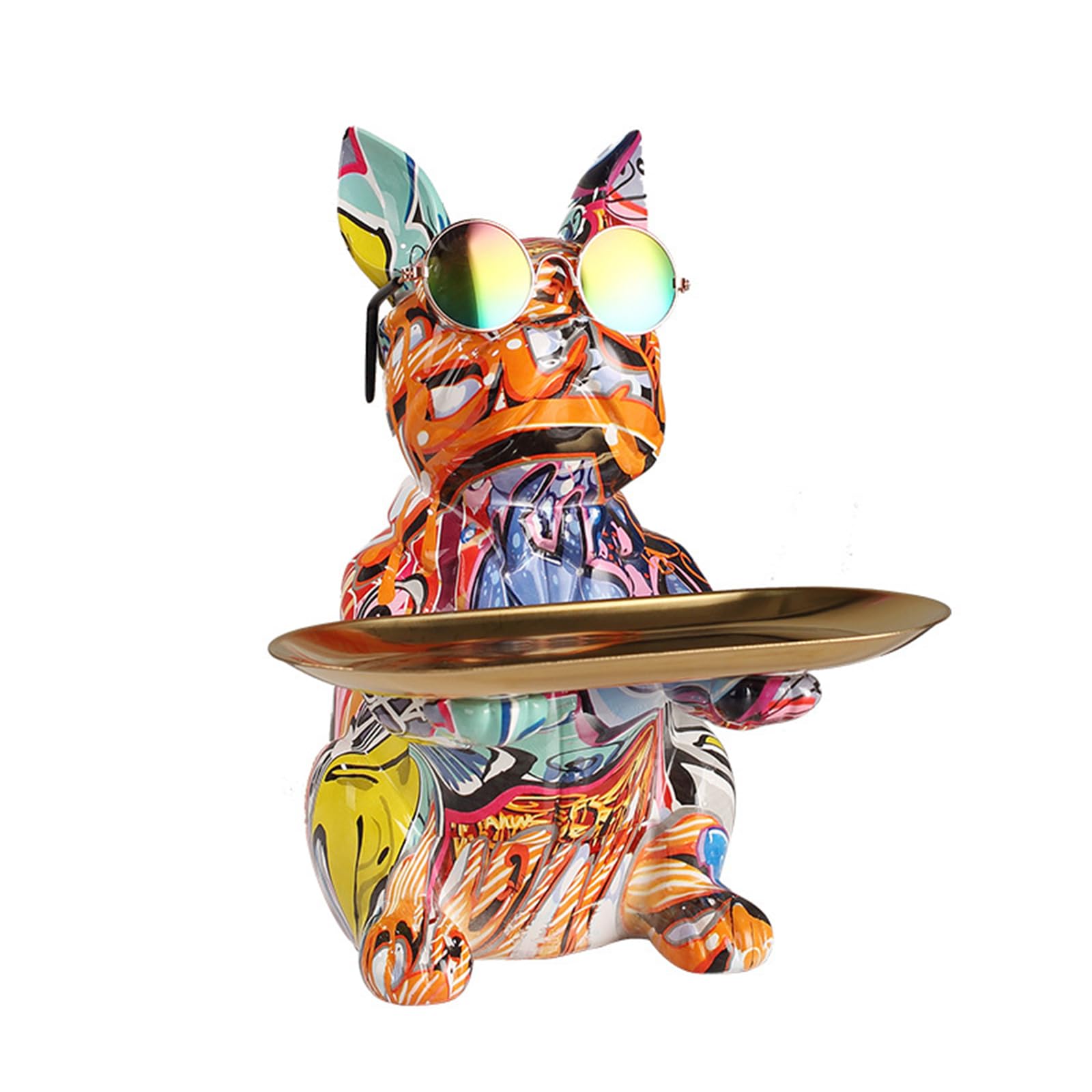 KFGISD, Dog Deco Statue for Key Storage, Candy Jewellery, Earrings, Bulldog Deco Key Bowl, with Tray,Blue,Key Tray(Orange)