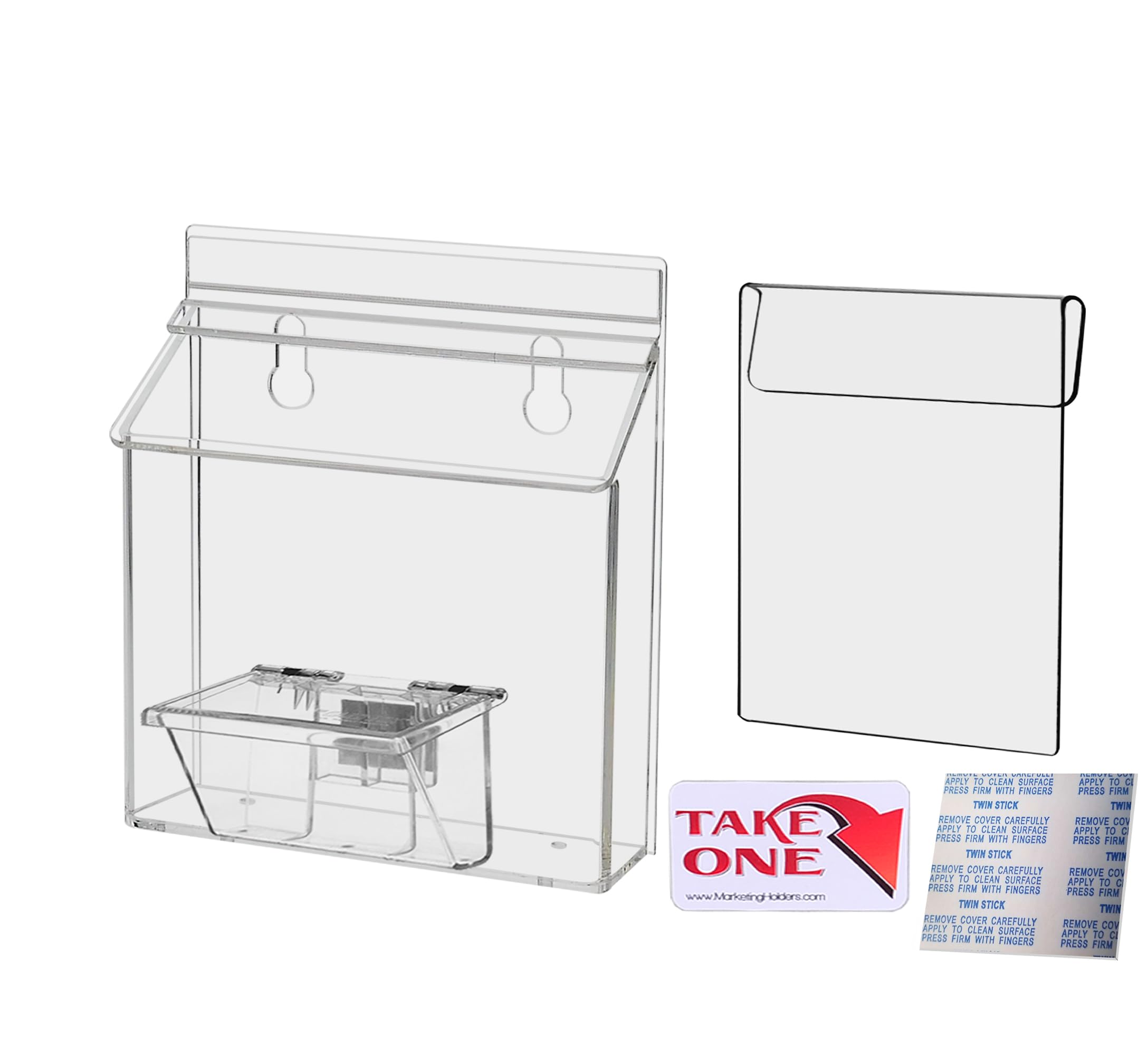 Marketing Holders Outdoor Brochure Holder with Window Hook Holds 6” x 4” Booklets and Postcards Clear Acrylic with Lid On The Go Advertising Real Estate Sheet Box Take One Bin