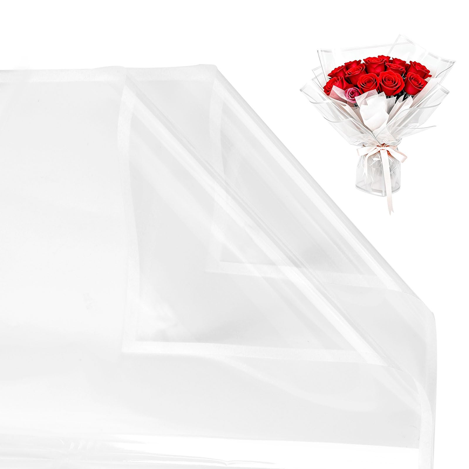 M METERXITY 40-Pack Flower Wrapping Paper, 22.4 x 22.4" Waterproof Floral Bouquet Wrapping Paper, Florist Supplies Bouquet Packaging for Wedding/Birthday/DIY Crafts [White]