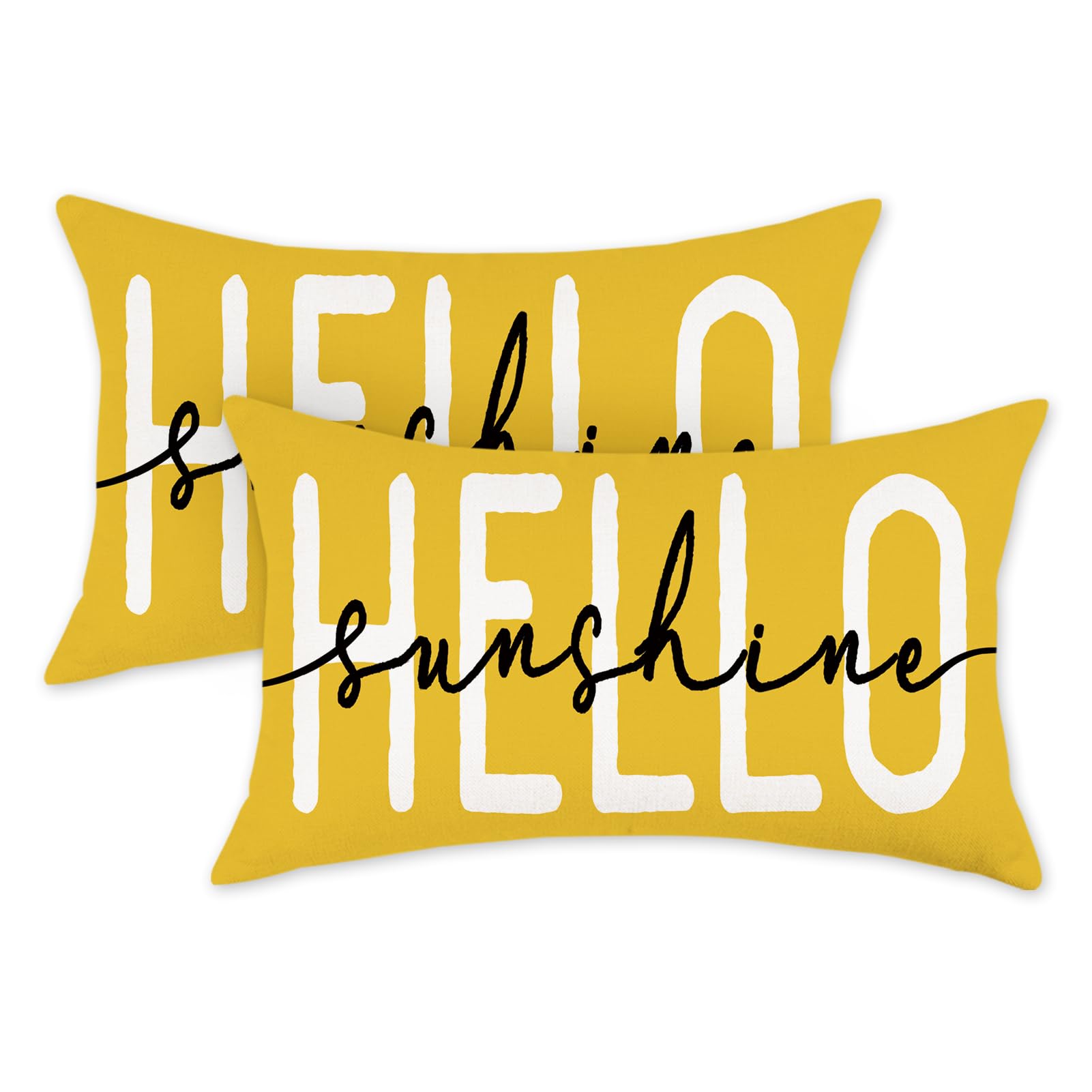 HOMFREEST Summer Throw Pillow Covers 12x20 Inch Set of 2 Yellow Hello Sunshine Pillows Farmhouse Decorative Outdoor Patio Cushion Case for Sofa Couch