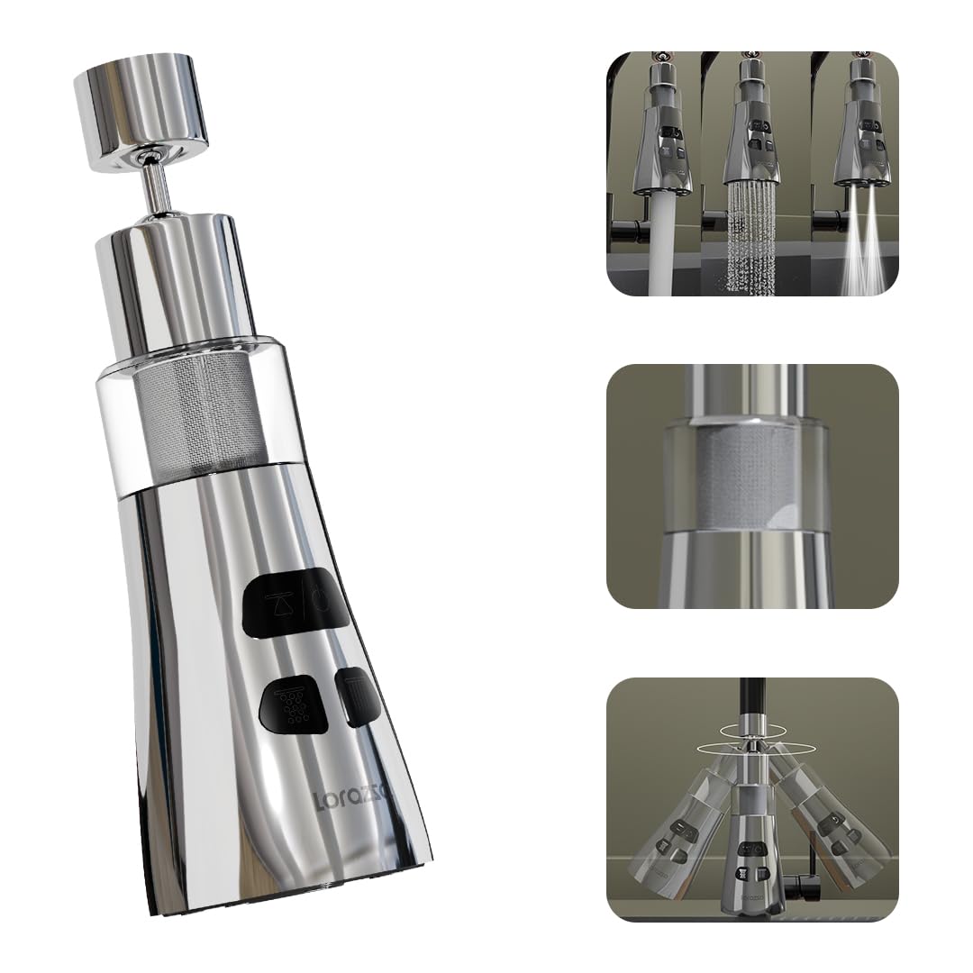 Lorazzo FLO 360° Kitchen Tap Extender with Water Filter | 3-Mode Spray Tap Extension for Kitchen Sink | Flexible Tap Extender for Easy Washing | 1-Year Lorazzo Limited Warranty