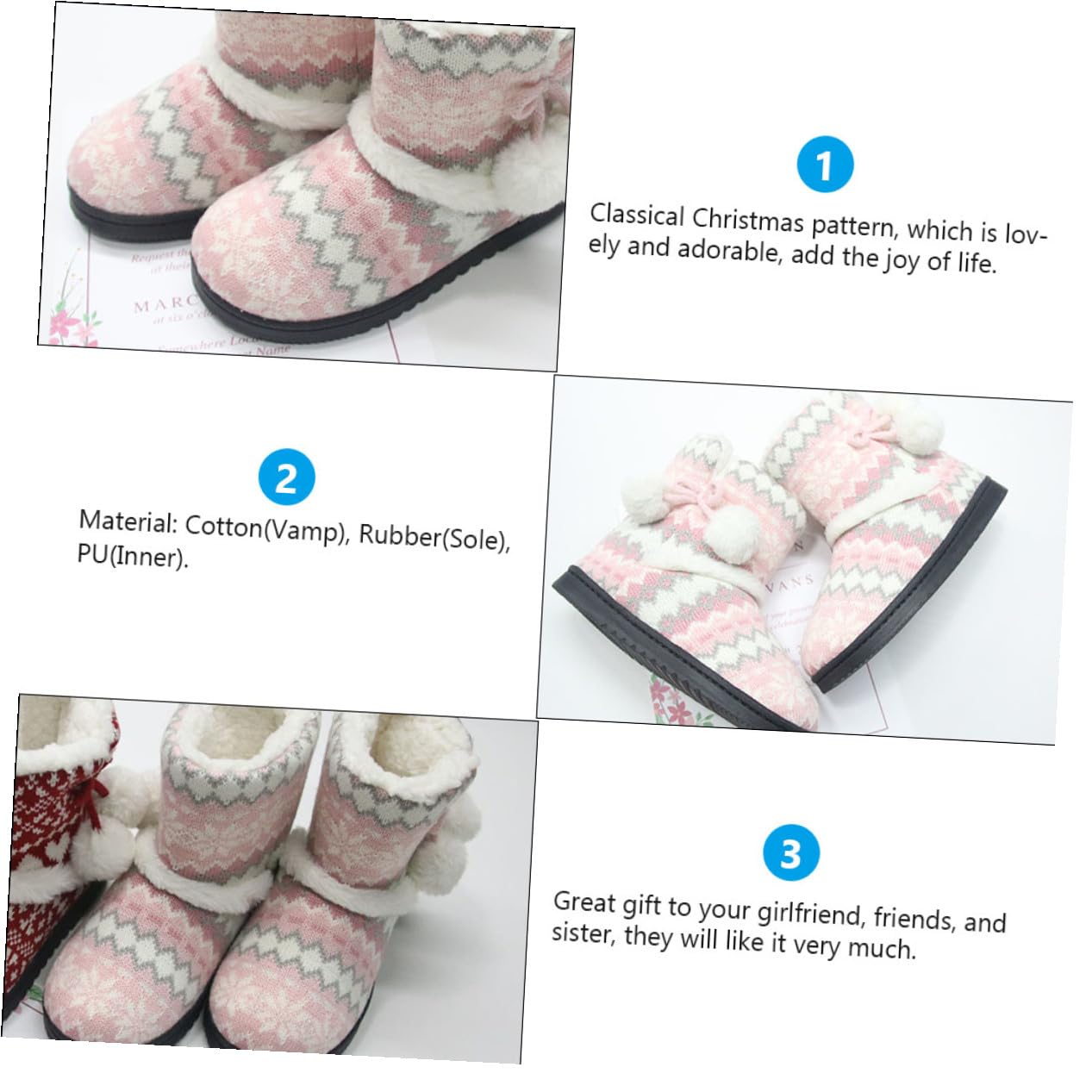 Zapatillas de Casa para Mujer Invierno con Forro de Felpa Cálido Botas de Algodón Gruesas Antideslizantes para Interiores Engrosada y Diseño Completo para los Pies Calientes