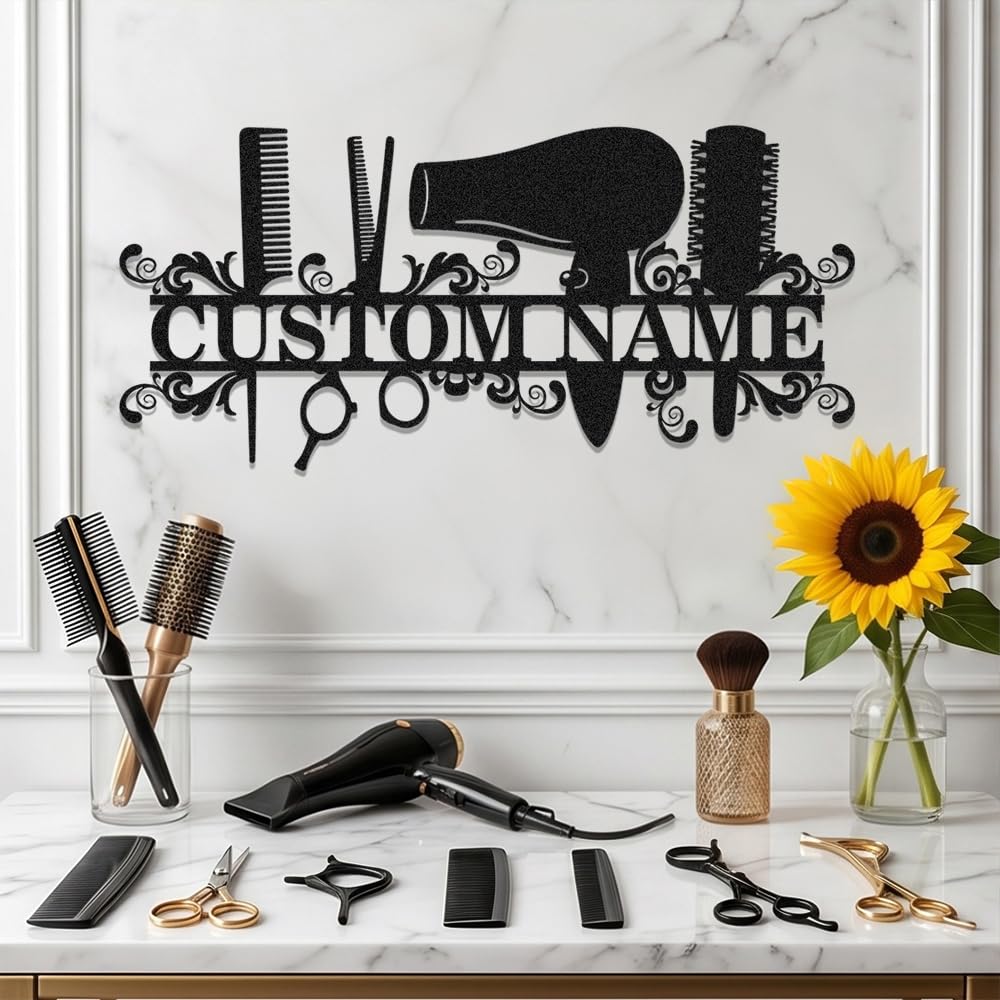 Custom Barbershop Metal Sign Wall Art Hanging,Beauty Salon Personalized Hairdresser Name Signs Gifts for Hairdressers & Barbers,Customized Hairstylist Welcome Plaque for Barber Shop Store Decoration