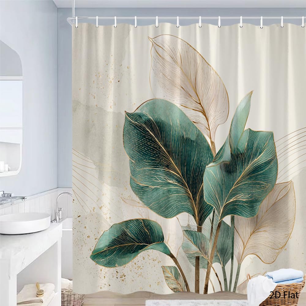 Glwdmb O-19 1 Piece 120X180cm Tropical Leaves Printed Shower Curtain With Hook, Polyester, For Windows And Walls, Bathtub, Bathroom, Machine Washable, All Season Universal