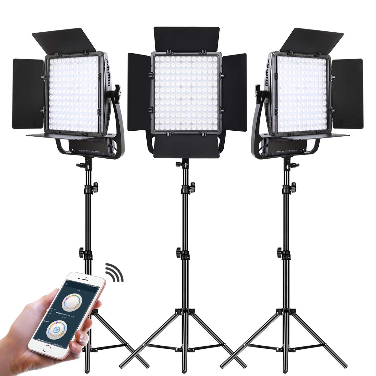 GVM 3-Pack 50W LED Video Light Kit, Photography Lighting with APP Control, Dimmable Bi-Color 3200K~5600K CRI 97+ LED Panel Light with Light Stands for Video Recording/Live Streaming/YouTube