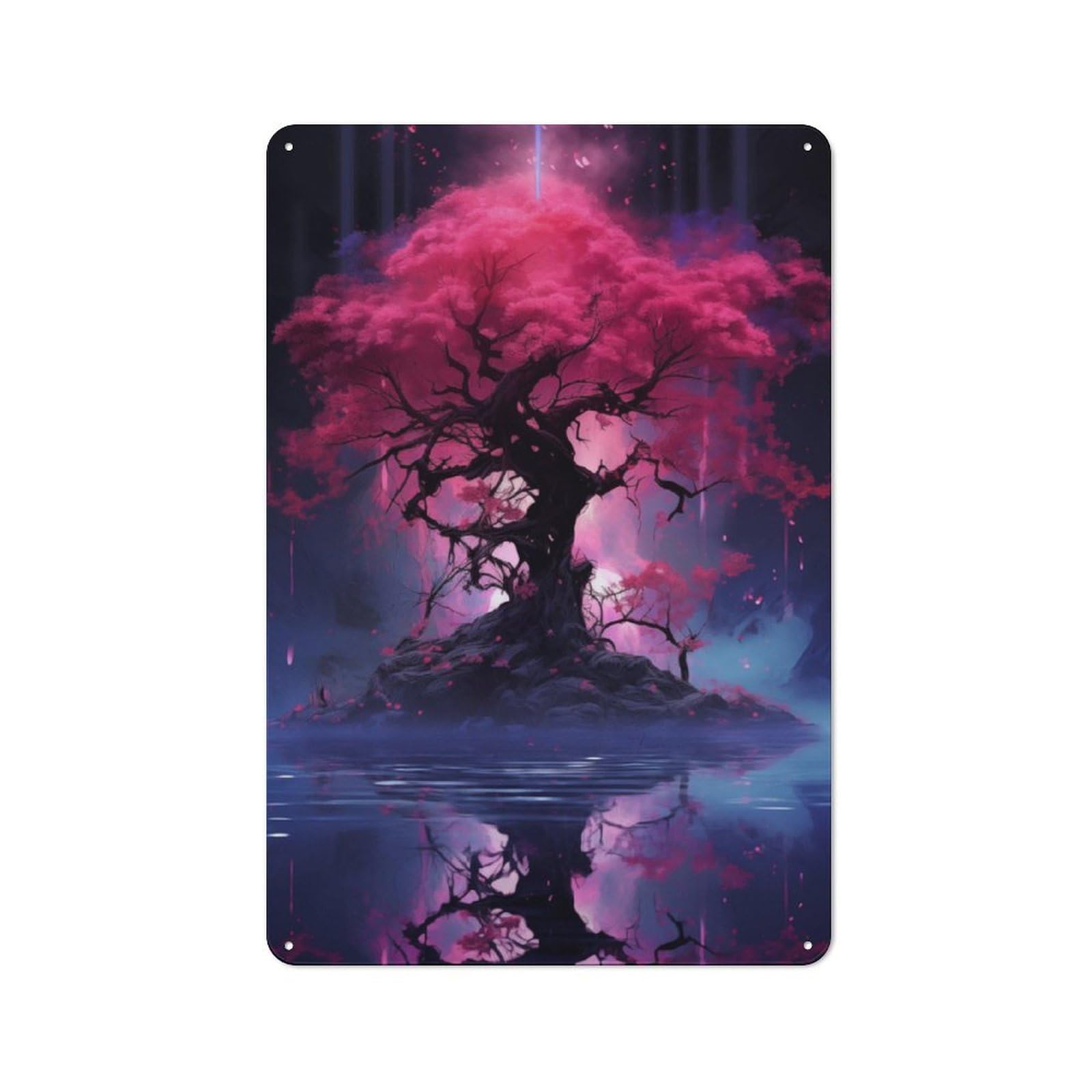 Junmoney Epic Purple And Blue Tree Workshop Style Metal Wall Decor 30X20cm, Decorative Metal Plaque For Garage, Workshop, Shed Or Utility Room