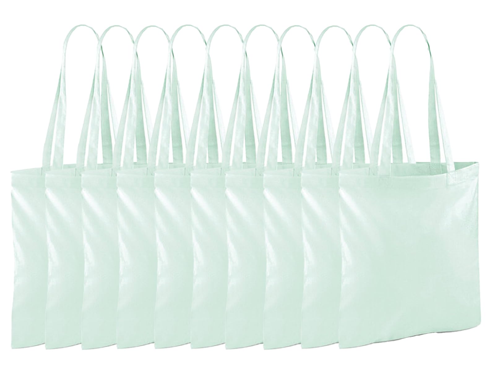 NGWorld Pack of Eco-Friendly Cotton Tote Bags - 10 x Pastel Mint - One Size