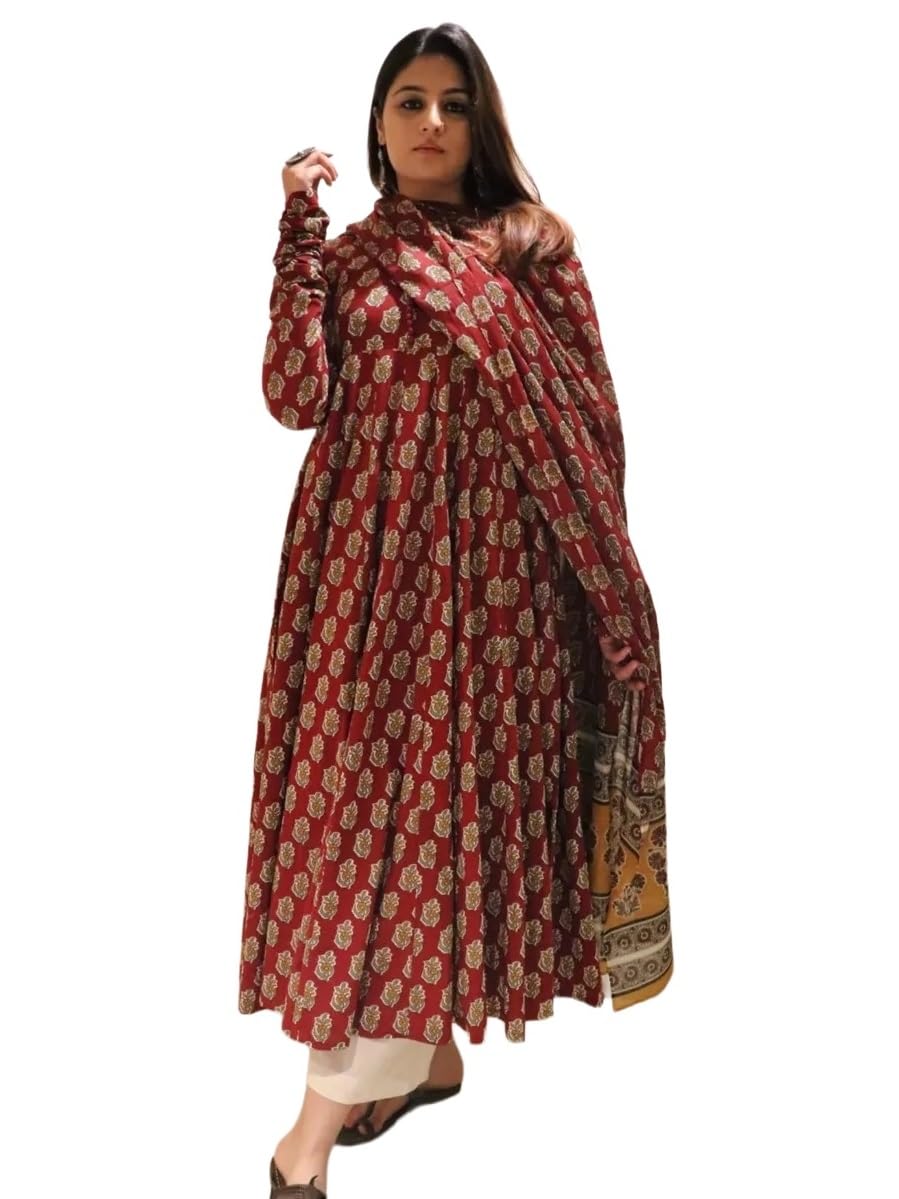 Women Printed Anarkali Kurta and Pant Set with Dupatta | Printed Kurta Set | Viscose Kurta Set | Women Kurta Set | Summer Suit Set |-image-16