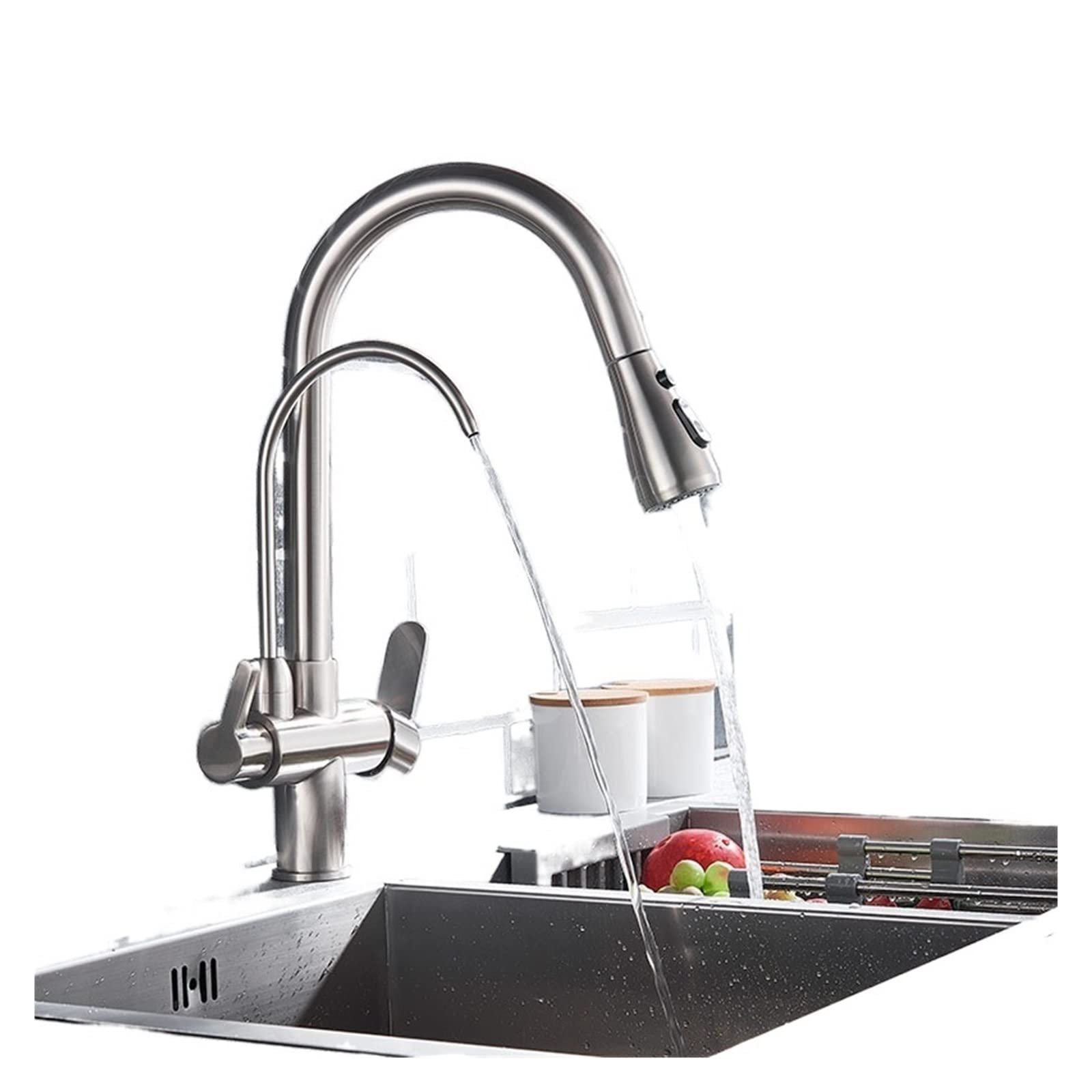 Waterfilter Taps Kitchen Faucets Dual Handle Deck Mounted Mixer Tap 360 Degree Rotation Water Purification Feature Crane,Precise Control(Brushed Nickle)