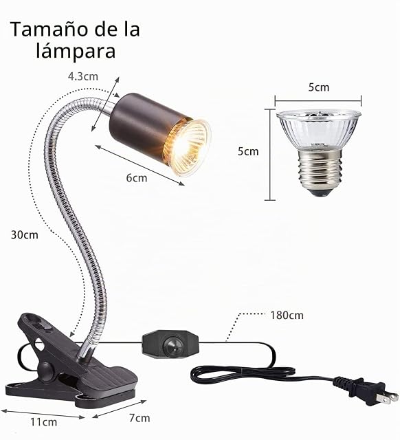 Foto 3 de 6 de Terrario Tortugas Lámpara Calor UVA UVB E27 Clip 360° Regulable 25W+50W
