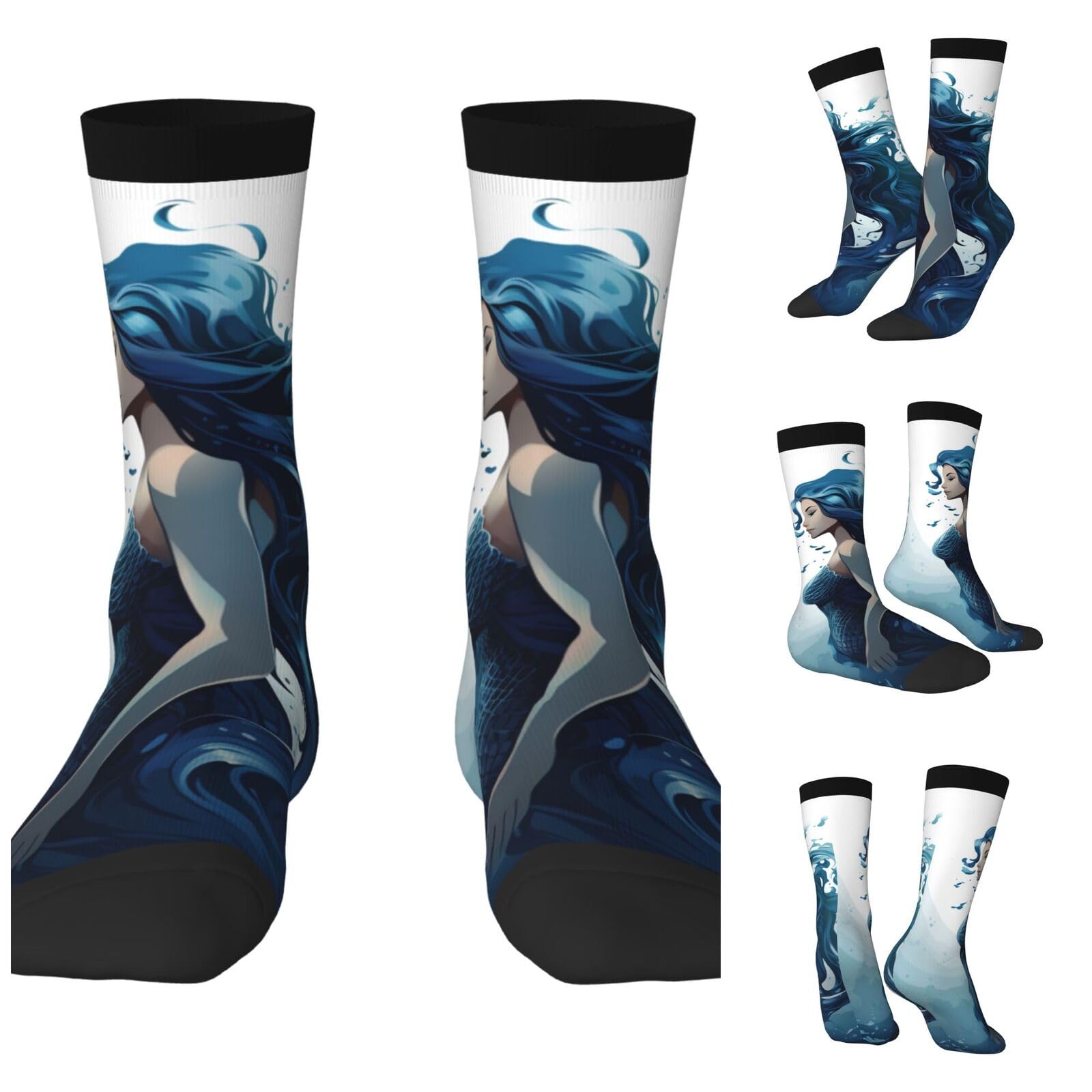LZQPOEAS Blue Mermaid Athletic Socks Unisex Cushioned Crew Socks Hiking Running Calf Sock Soft Above Ankle Sock