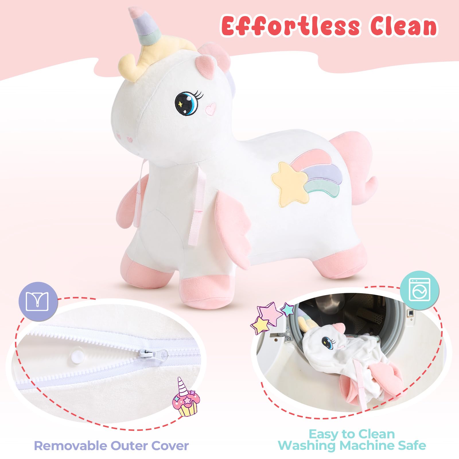 FUNLIO Caballo de Juguete Unicornio, Animal Inflable Arcoíris para Niños de 1.5 a 5 Años, Unicornio para Montar, Funda Extraíble y Lavable, Regalo Original, Certificado CPC y CE
