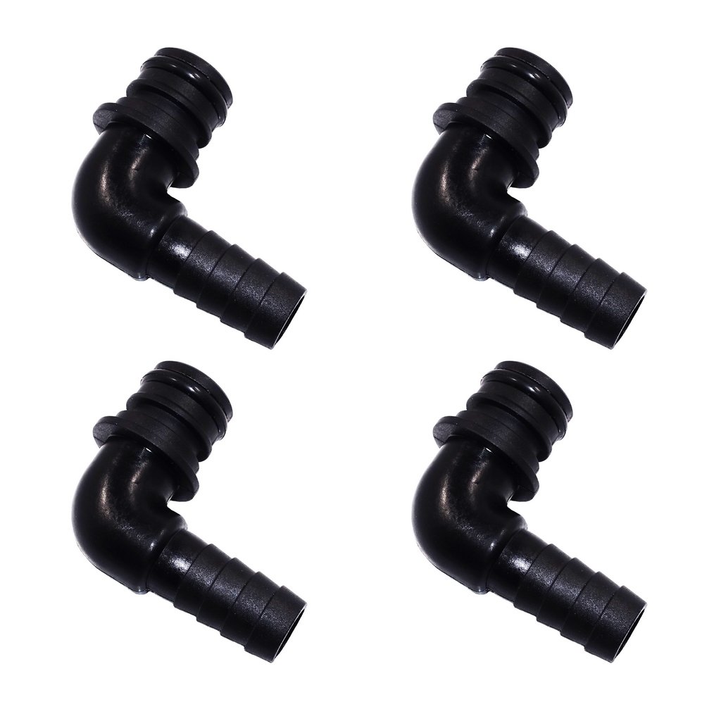 Detoria Quad Port Fittings for Quad Water System Pump (1/2" Hose Barb - 90° Elbow)