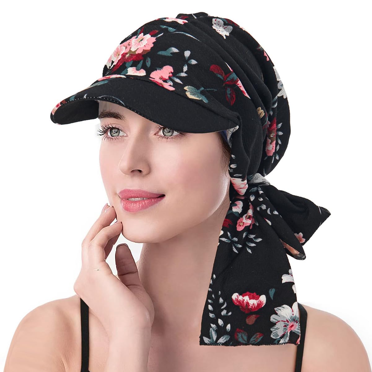 Qovelly 3 Packs Headwear Scarves for Women Chemo Headscarf with Soft Visor for Hair Loss Available All Year (set2)