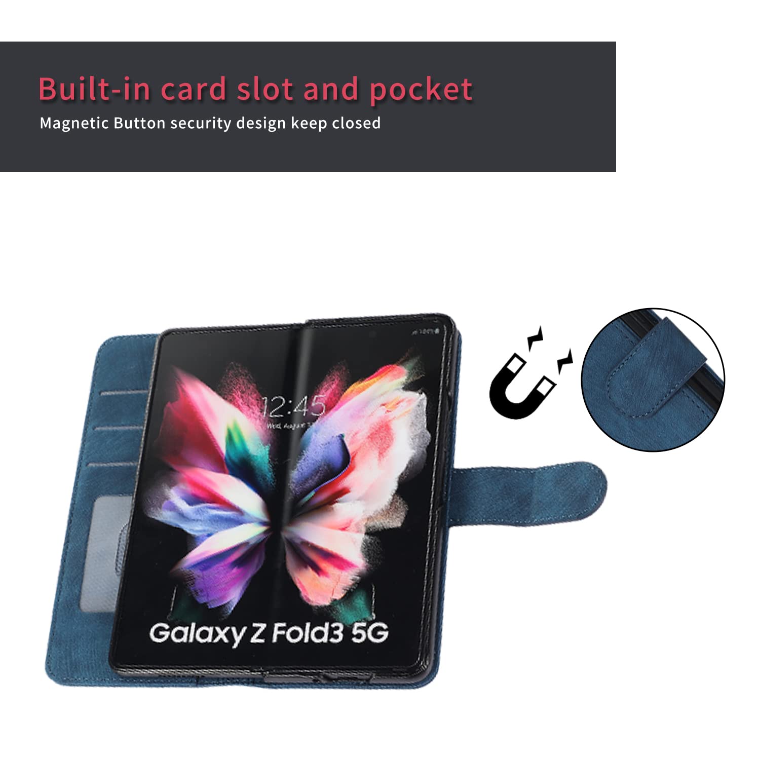 Amazon.com: FunnyWin 三星Galaxy Z Fold 6 保護套皮革錢包,附S 筆夾卡槽支架TPU 前保險桿Z 折疊6 錢包保護套 ,防震全身翻蓋皮革保護套,適合女性男性(藍色) : 手機和配件