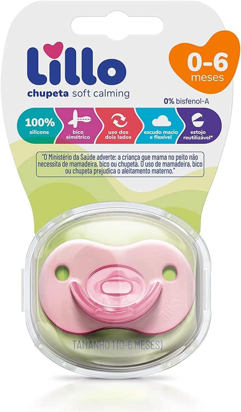 Lillo Chupeta Soft Calming 100% Silicone Simétrico Tam 1 - Rosa