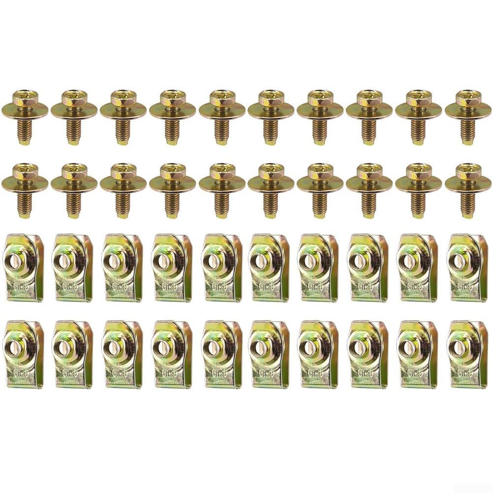 Set di dadi a U per auto M5 M6 M8 con struttura in acciaio inossidabile e finitura zincata per applicazioni di fissaggio sul cruscotto (dado a clip 20U + 20 viti)
