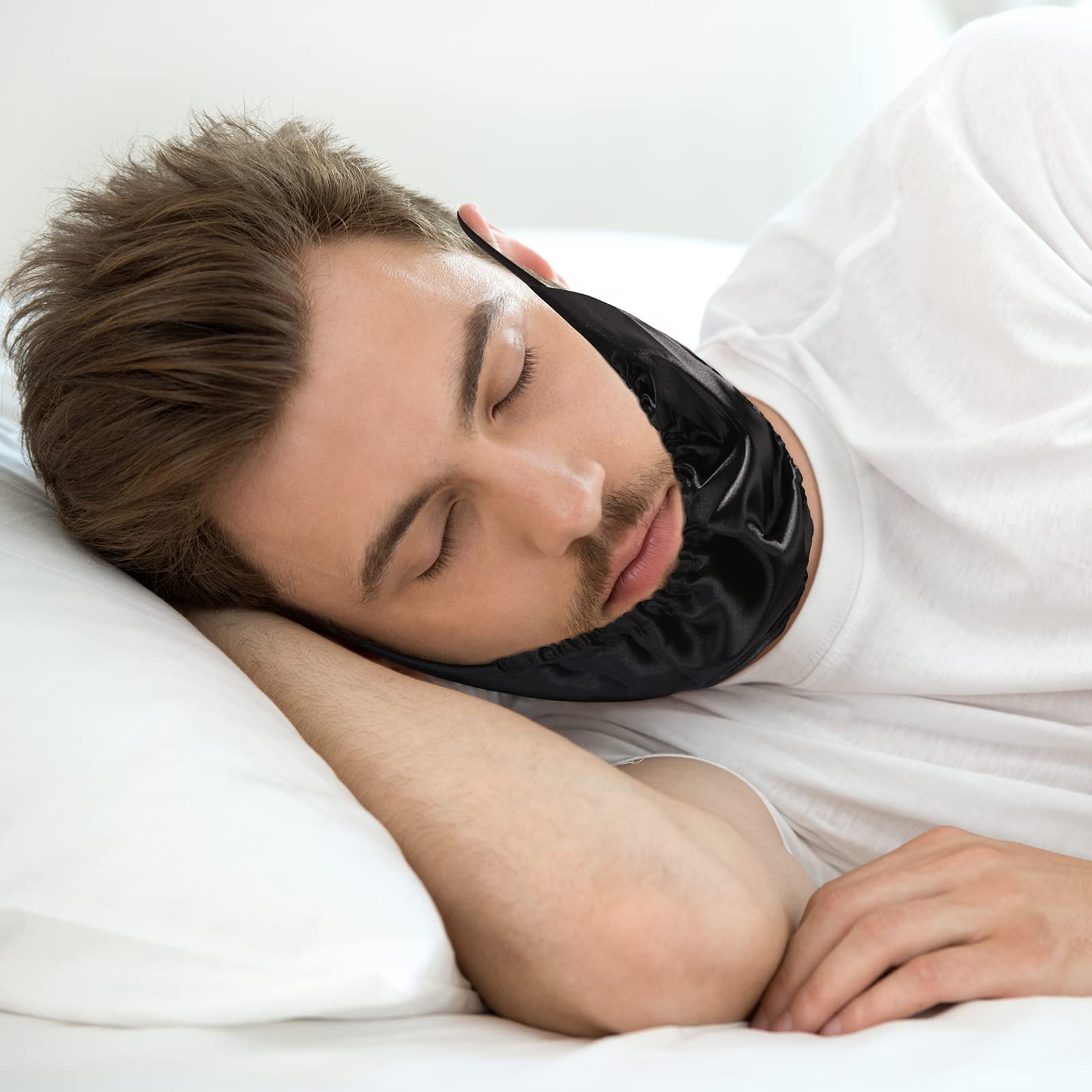 Beard Caps Bonnet, 4 Pack Men Bib Black Covers Soft Comfortable and Silky Satin Facial Hair, Apron Guard Bonnet Rag Man Bedtime Cap Ear Bandana (Black)