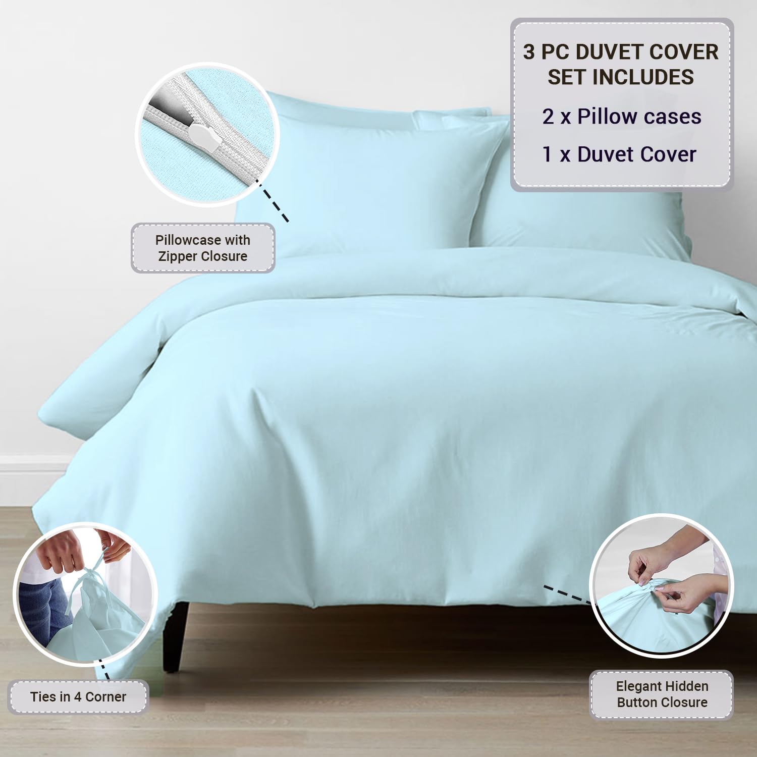 Pizuna Luxurios Cotton Double Duvet Cover Set Baby Blue - Image 3