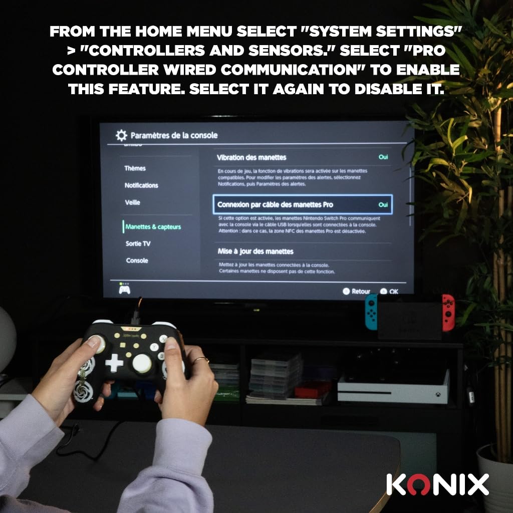 Konix Jujutsu Kaisen Wired Controller für Nintendo Switch, Switch 2 und PC - Vibrationsfunktion - 3 m Kabel - Schwarz und Weiß - 4