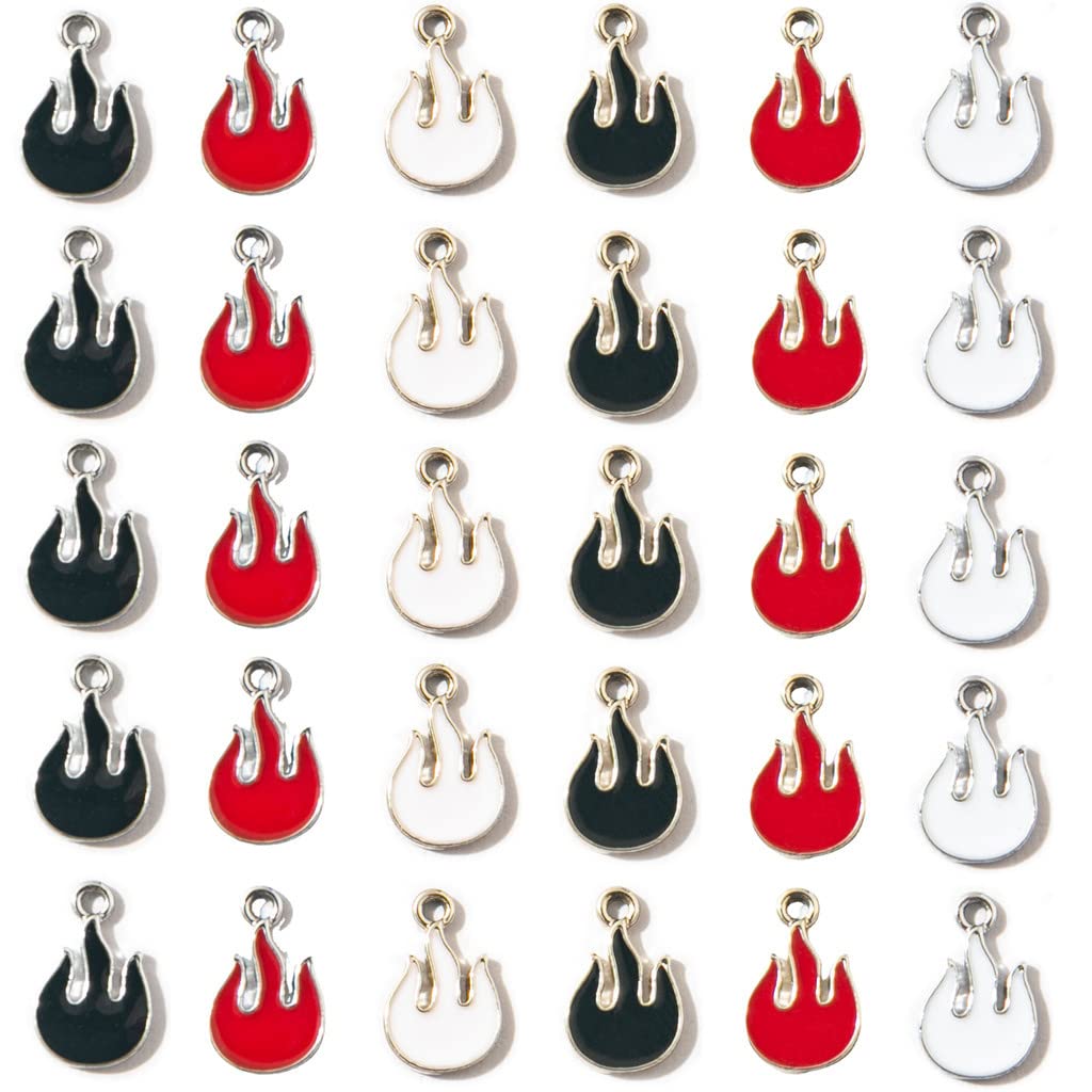 Gierzijia30 Pieces Color Flame Charms for Jewelry Making, DIY Plated Enamel Fire Pendants for Earring Necklace Bracelet Keychain Craft Supplies Findings Making Accessories, 7x13mm,6 Styles