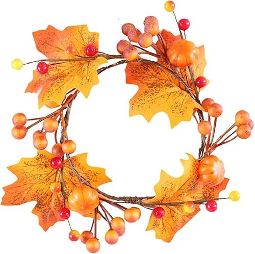 3 anillos de vela de cosecha de Acción de Gracias, anillos de vela artificiales, coronas de Halloween, hoja de arce (diámetro interior 4.7 in),